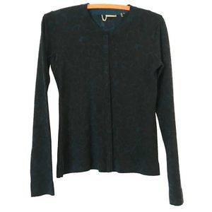 Elie Tahari Cardigan Sweater Moss Green Leopard Merino Wool Lightweight xs